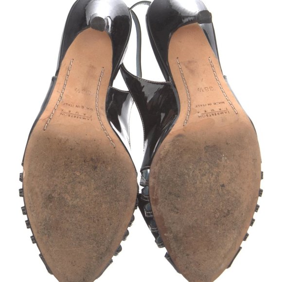 LAMBERSTON TRUEX, BLACK PATENT LEATHER SLINGBACK PUMPS, W/BOW ACCENT-SIZE-38.5 - Picture 5 of 5